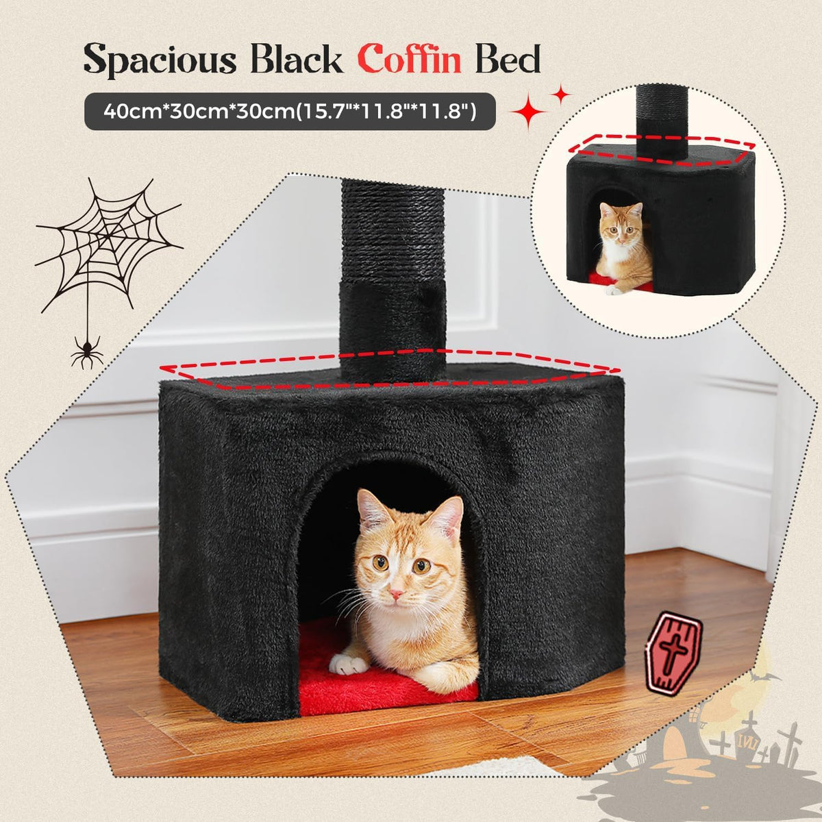 PAWZ Road Gothic Cat Tree, Floor to Ceiling Cat Tower with Adjustable Height (86.8-120 Inches), 5