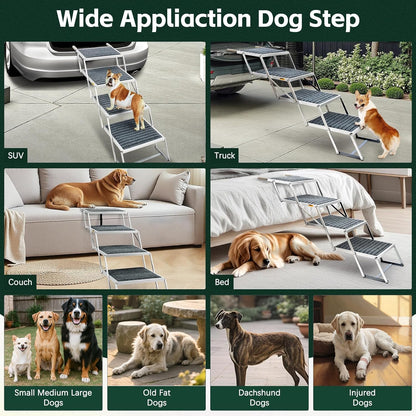 Dog Stairs for Car, Extra Wide Stairs for Large Dogs, Pet Steps Aluminum Foldable Dog Steps for