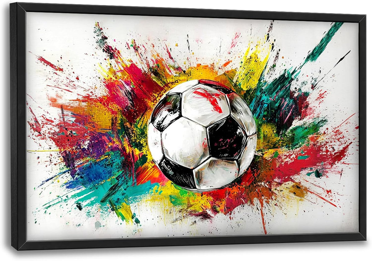 Extra Large Framed Soccer Wall Art,Oversized Colorful Graffiti Sport Ball Wall Decor Pictures for