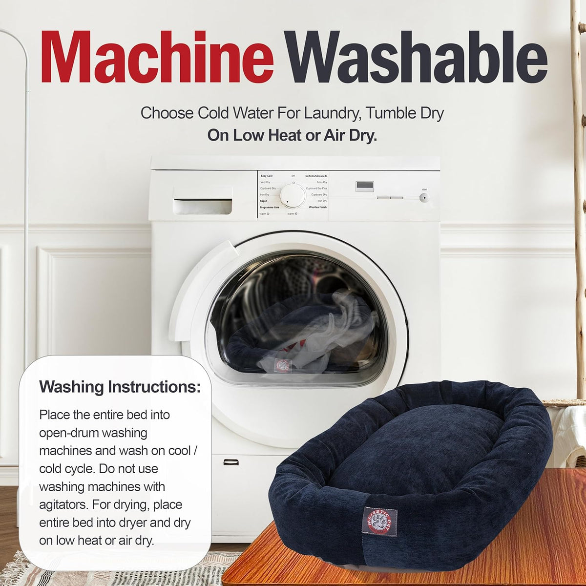 Majestic Pet 40 Inch Micro Velvet Calming Dog Bed Washable – Cozy Soft Round Dog Bed with Spine for