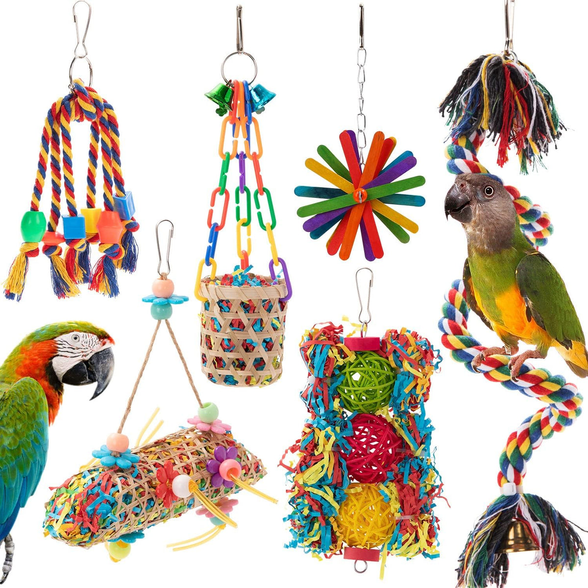 RLRICH 6 Pack Bird Colorful Chewing Toys Parrot Foraging Shredder Toys Shred Hanging Foraging