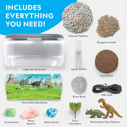 NATIONAL GEOGRAPHIC Light Up Terrarium Kit for Kids - Build a Dinosaur Habitat with Real Plants &