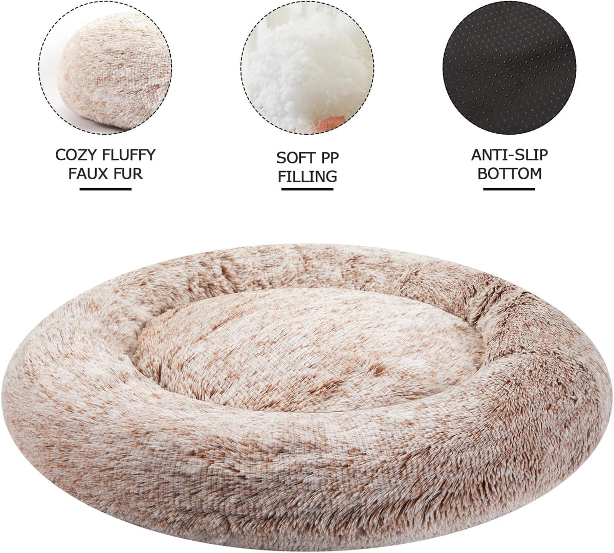 Bedfolks Calming Donut Dog Bed, 36 Inches Round Fluffy for Large Dogs, Anti-Anxiety Plush, Machine