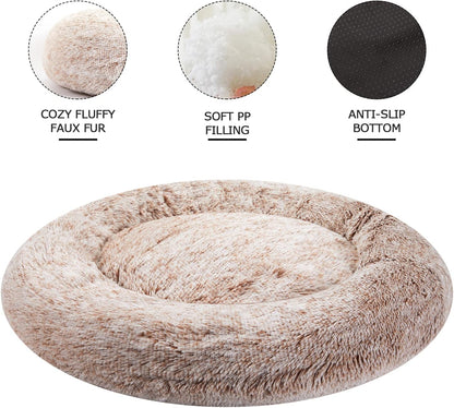 Bedfolks Calming Donut Dog Bed, 23 Inches Round Fluffy Dog Beds for Small Dogs, Machine Washable