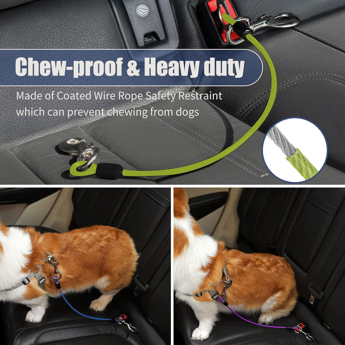 Dog Seat Belt Harness for Car,Dog Seatbelt of Coated Wire Leash Safety Restraint,No Chew Tether