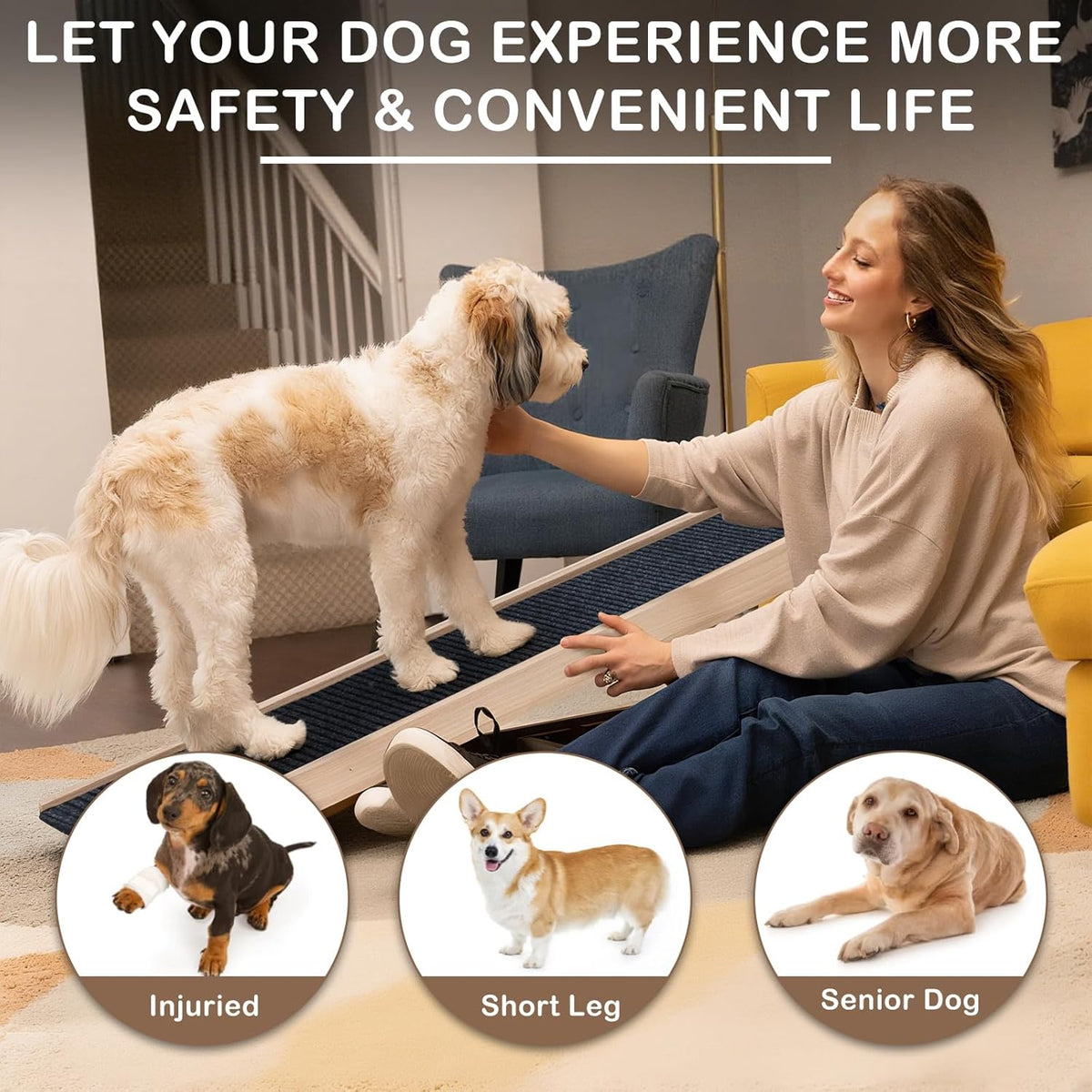 Foldable Dog Ramp for Bed, 4 Adjustable Portable Pet Ramps, 40" Long Pet Ramp for Small Dogs, for