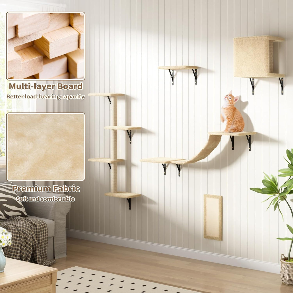 COZIWOW Wall Mounted Cat Furniture, Cat Wall Shelves and Perches, Floating Cat Shelves for Wall Set