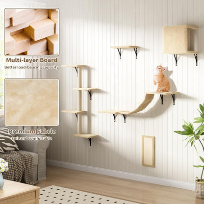 COZIWOW Wall Mounted Cat Furniture, Cat Wall Shelves and Perches, Floating Cat Shelves for Wall Set