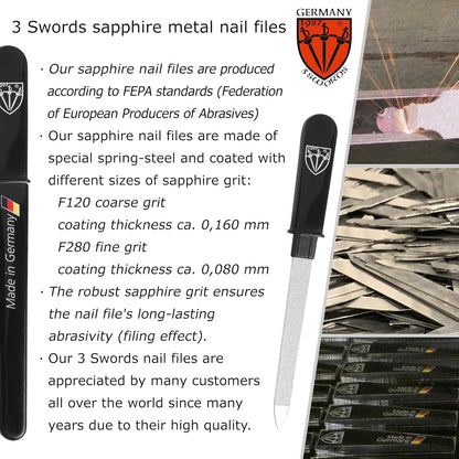 3 Swords Germany - Brand Quality Double Sided (fine & coarse) Sapphire Metal Pocket Nail File (1