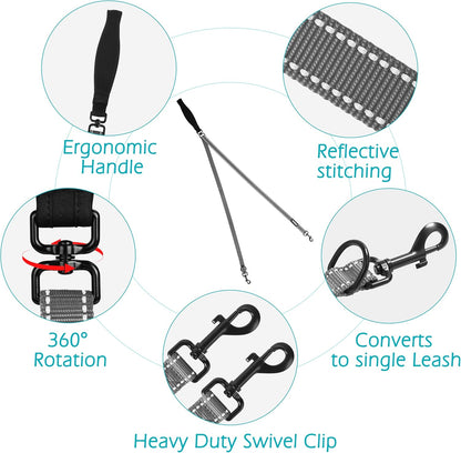 PetBonus Two Point Control Dog Leash, Works with No Pull Harnesses, No Tangle Dog Training Leashes