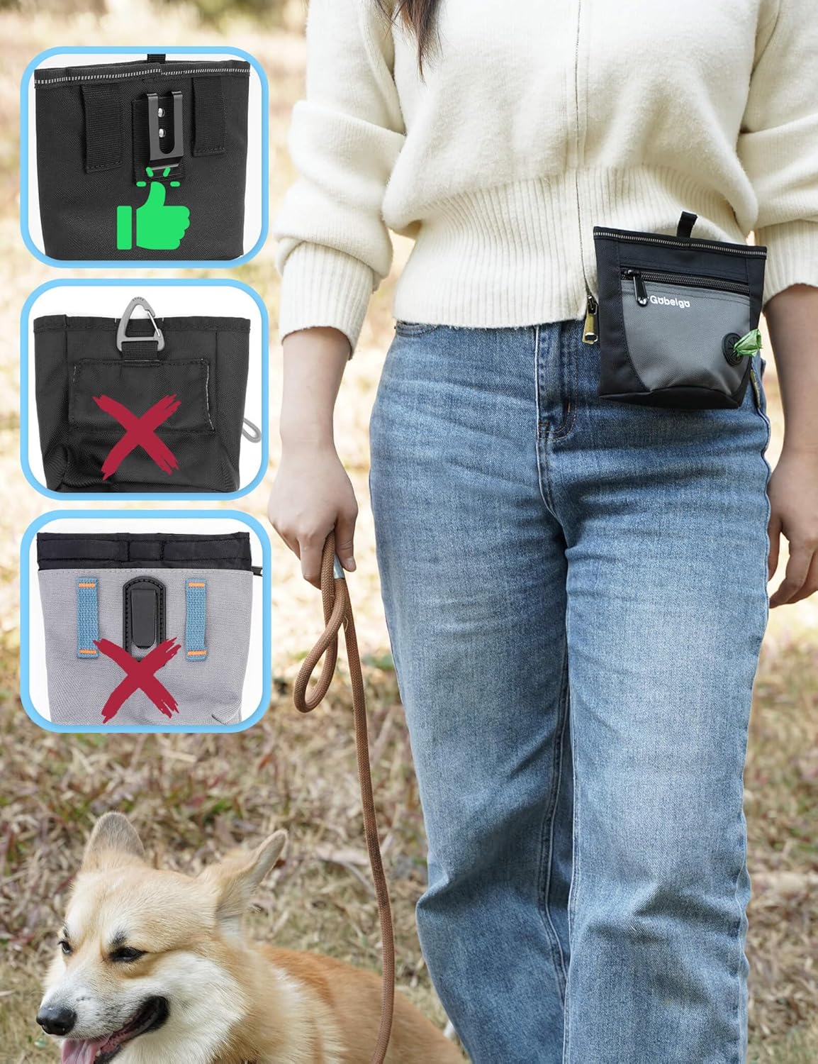 Gobeigo Dog Treat Pouch and Training Clicker, Upgrade Two Magnetic Closure to Prevent Spills, 2 Cup