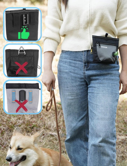 Gobeigo Dog Treat Pouch and Training Clicker, Upgrade Two Magnetic Closure to Prevent Spills, 2 Cup