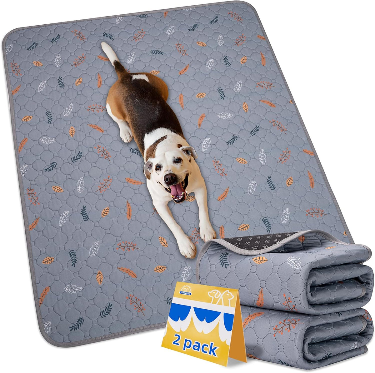 Sunheir Washable Pee Pads for Dogs 2-Pack Reusable Puppy Pads Pet Training Pads, Waterproof Dog Pee