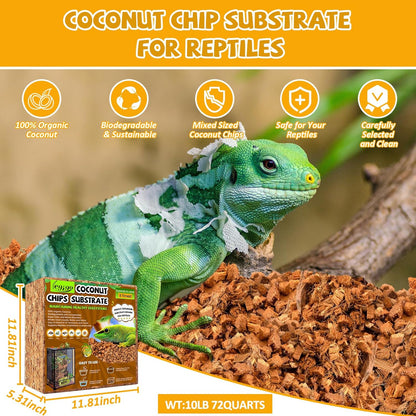 Legigo 10LBS Coconut Chip Substrate for Reptiles, 72QT Natural Coco Husk Chip Reptiles Bedding