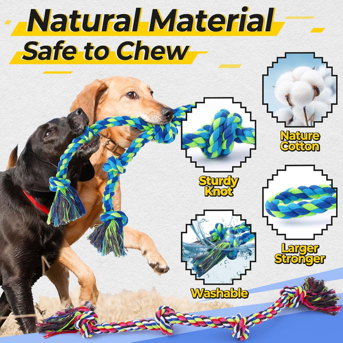 Heavy Duty Dog Rope Toys for Aggressive Chewers, Tough Tug of War Dog Toys for Large, Medium &