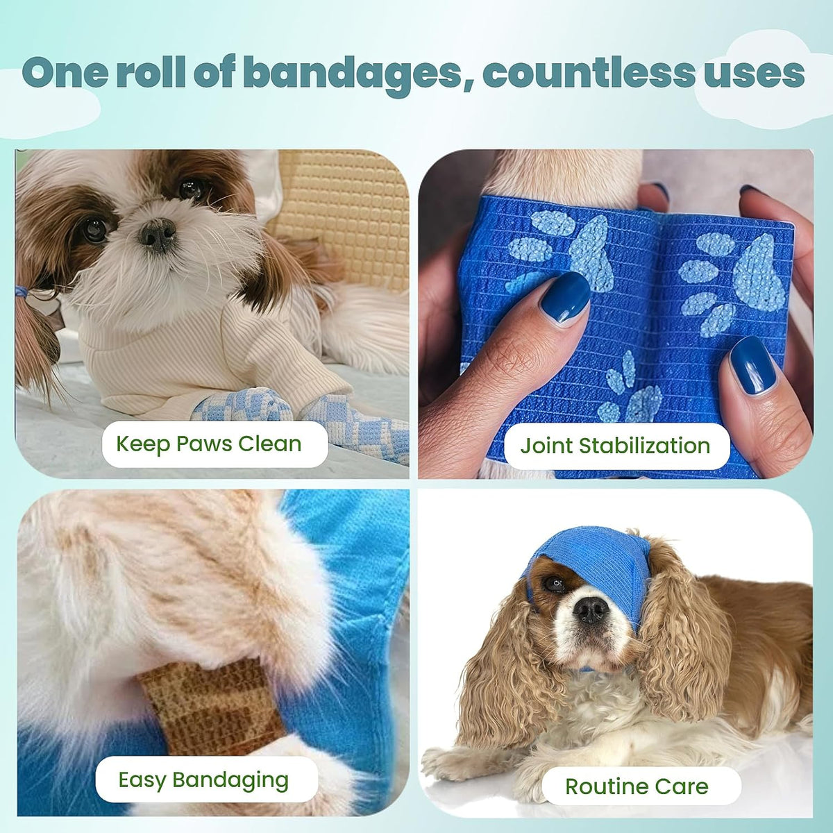 Pet Bandage 6 Rolls, Adhesive Bandage, Self Adhesive Bandage, First Aid Adhesive Gauze, for Horses