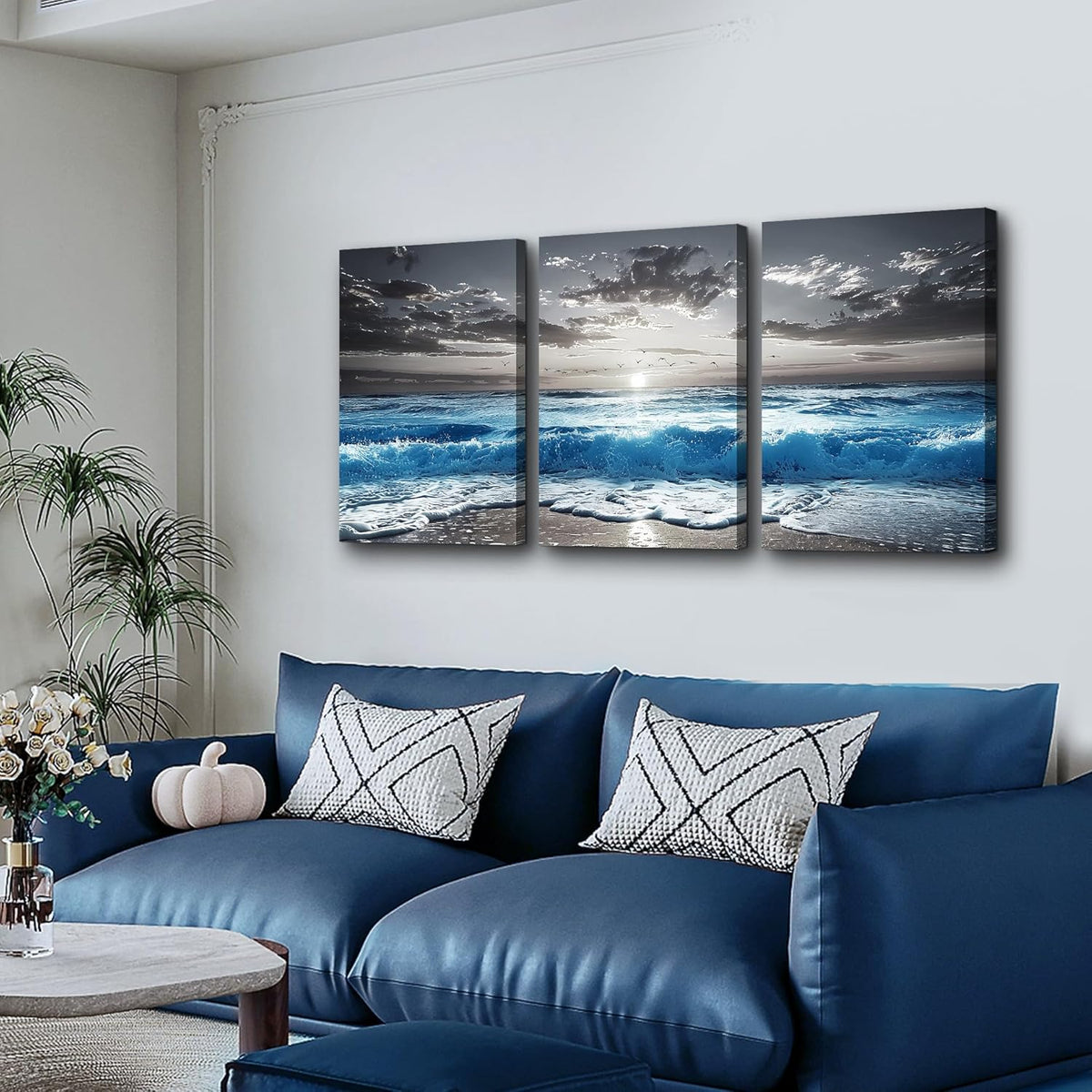 TTHYUEWS Black And White Beach Pictures Large Wall Decor For Living Room Canvas Wall Art For