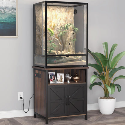 GDLF Terrarium Stand Reptile Tank Stand with Accessories Storage and Power Outlets for 24”Wx18”D