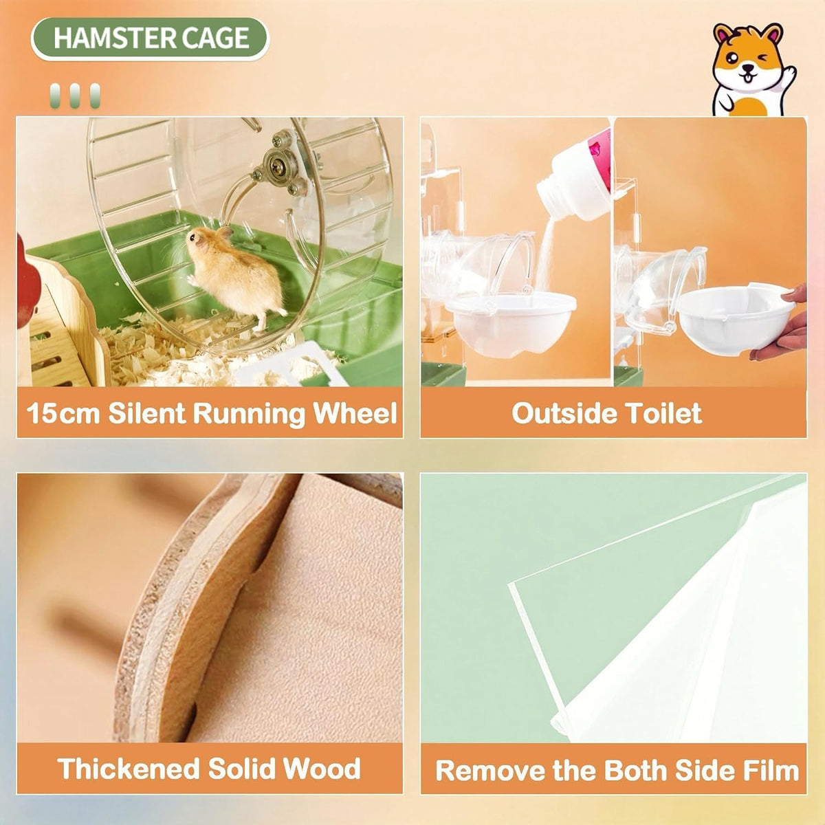 8 in 1 Clear Acrylic Hamster Cage with All Accessories,13.5''L* 10''W* 13''H Dwarf Hamster