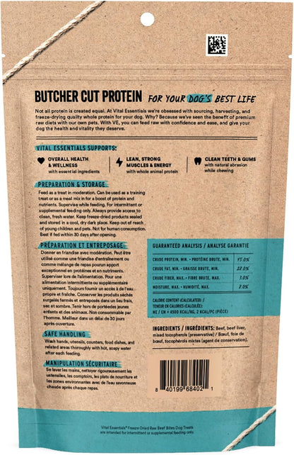 Vital Essentials Beef Bites Dog Treats, 6.2 oz | Freeze-Dried Raw | Single Protein | Premium