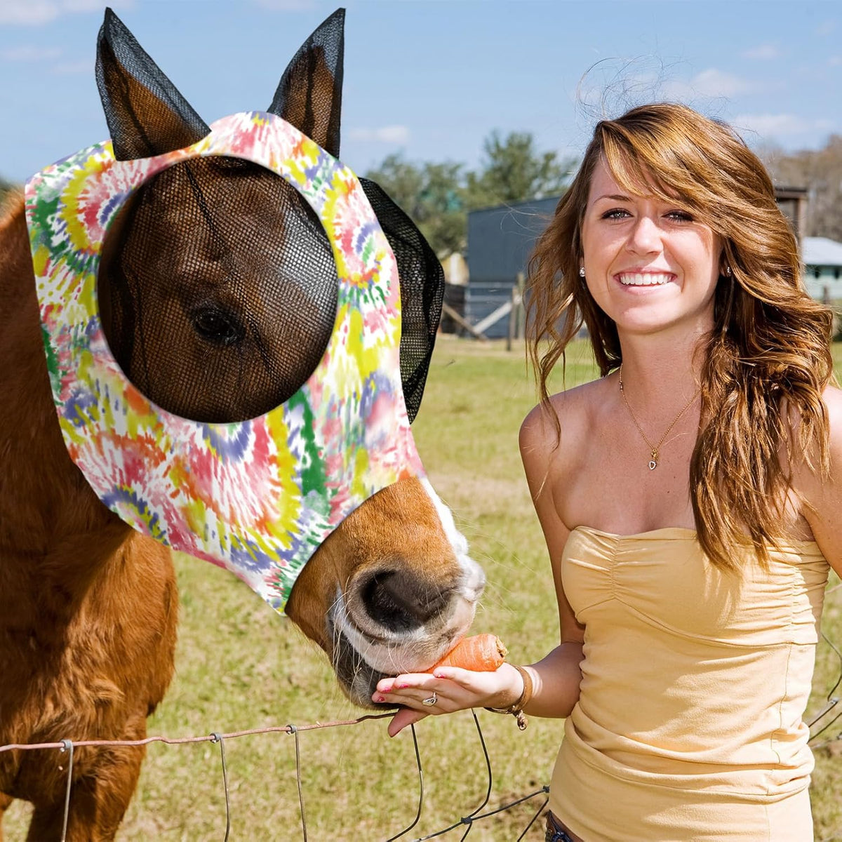 Qualirey12 Pieces Horse Fly Mask Bulk Comfortable Elasticity Mask for Horses with Ears Net UV