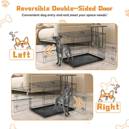 DUMOS Dog Crate, 36 Inch Medium Double Door Dog Cage with Divider Panel and Plastic Leak-Proof Pan