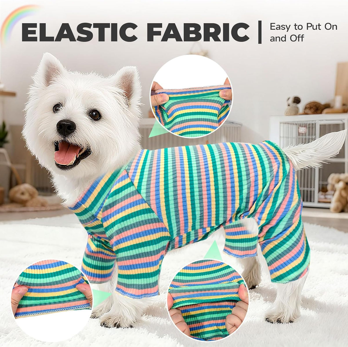 BAEJMJK Striped Dog Pajamas Stretchy Cute Four-Legged Boy Girl Dog Clothes with Sleeves Comfortable