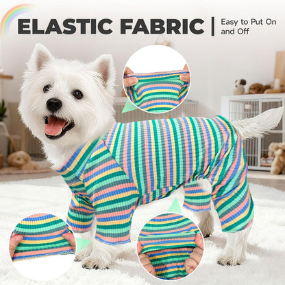 BAEJMJK Striped Dog Pajamas Stretchy Cute Four-Legged Boy Girl Dog Clothes with Sleeves Comfortable