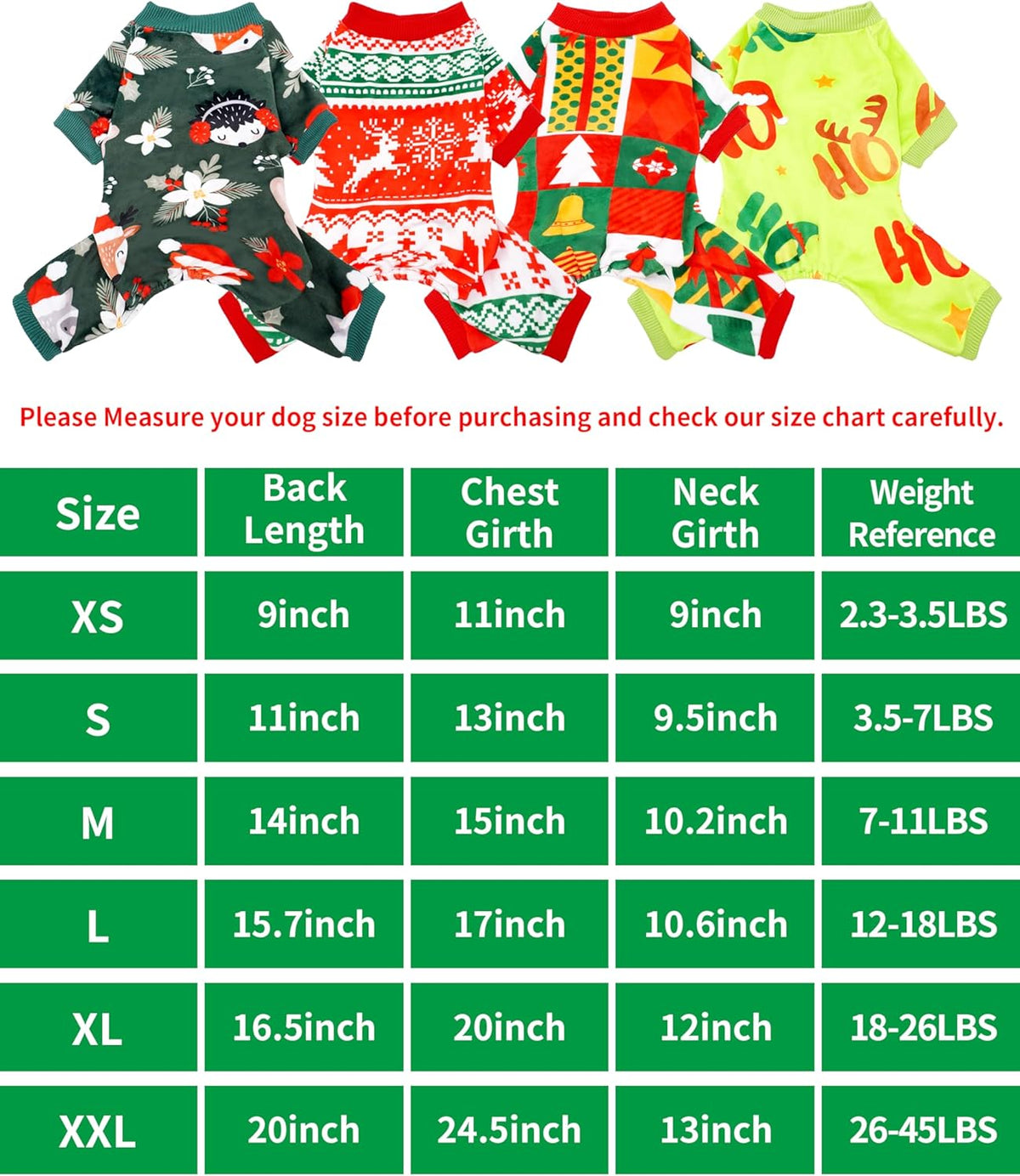 PET SHOW 4 Pack Christmas Small Dog Pajamas Holiday Dog Clothes Doggies Soft Stretchy PJs Xmas