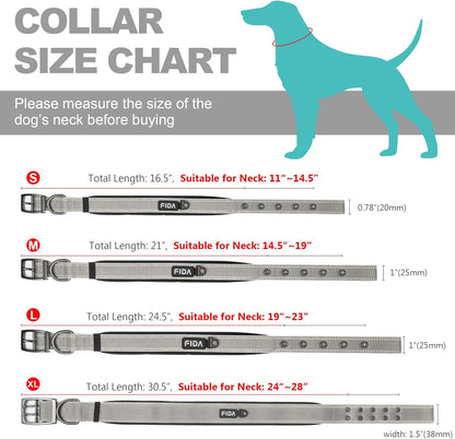 Fida Heavy Duty Dog Collar 1.5” Width, Ultra Soft Neoprene Padded, Adjustable Reflective Nylon Pet