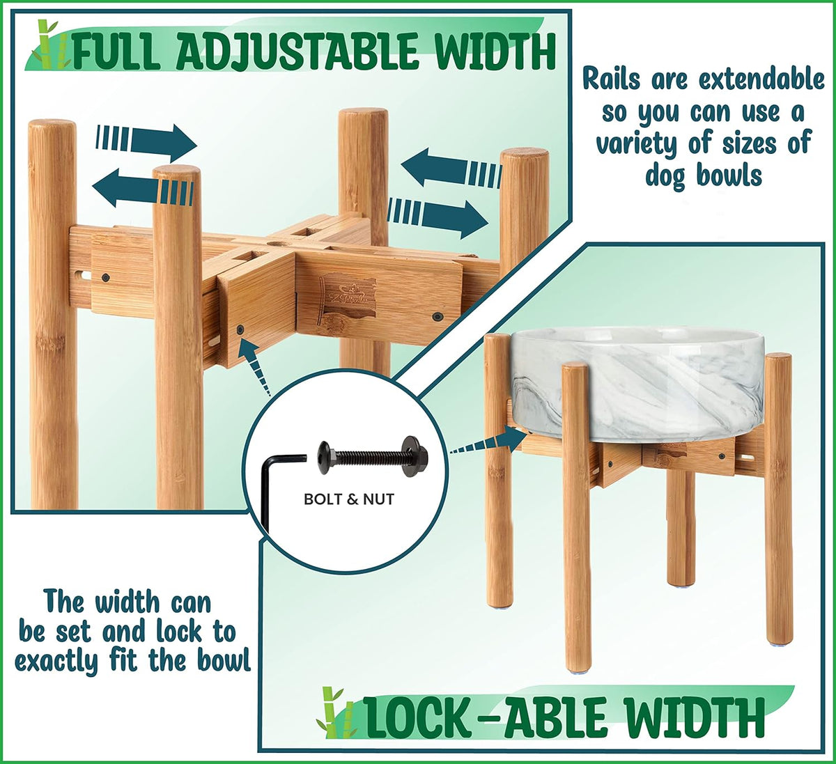 Dog Bowl Stand for Large Breed - 14-inch High, Adjustable Sideways to Fit Various Sizes of Pet