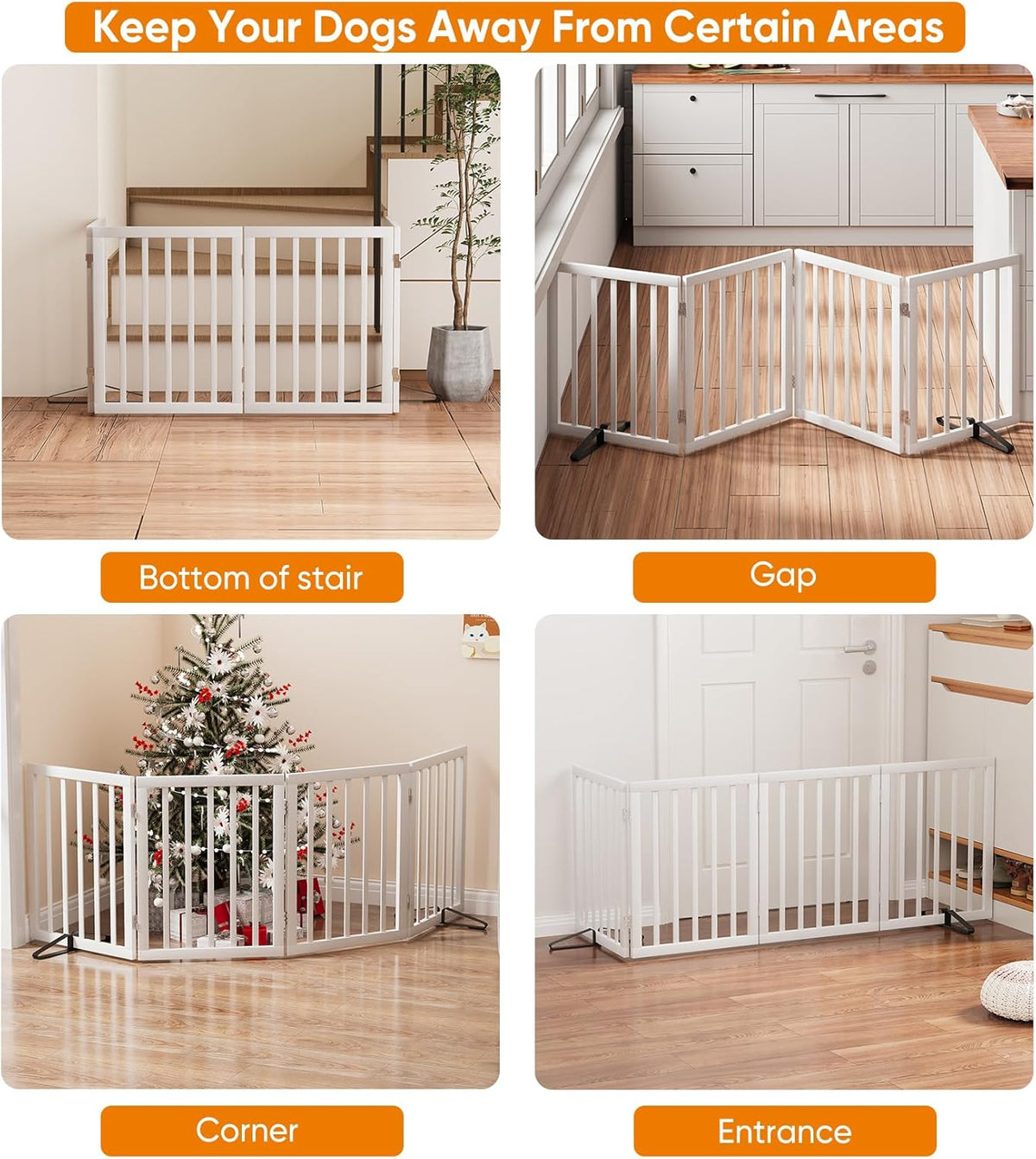 37-74" Wide Dog Gate 4 Panel Dog Gates for Stair Doorways House Indoor Freestanding Pet Gates for