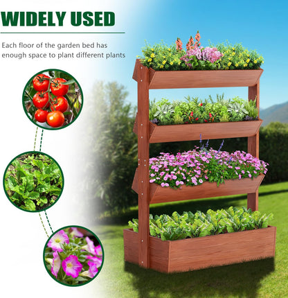 SUNYRISY 4 Tiers Vertical Wooden Raised Garden Bed Outdoor, Freestanding Garden Planter Box Stand