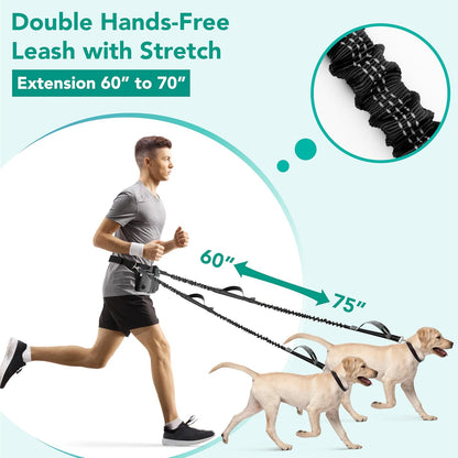 PetAmi Premium Hands Free Dog Leash for 2 Dogs, Adjustable Waist Belt Leash for Dog Walking, Fanny