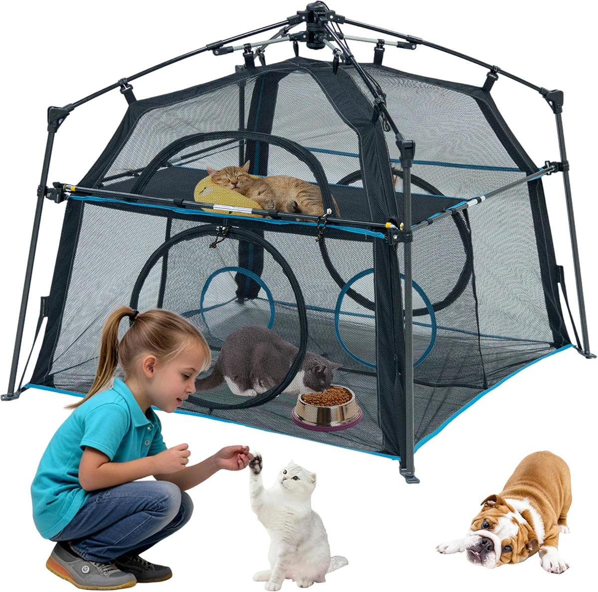 Cat Enclosure and Cat Tower Tent with Two Styles of canopiesfor Indoor and Outdoor,X-Large Outdoor