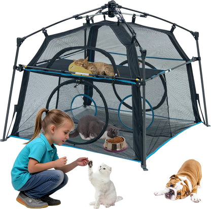 Cat Enclosure and Cat Tower Tent with Two Styles of canopiesfor Indoor and Outdoor,X-Large Outdoor
