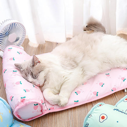 PUMYPOREITY Cooling Dog Bed, Pet Cooling Mat with Pillow, Ice Silk Cooling Dog Blanket, Self