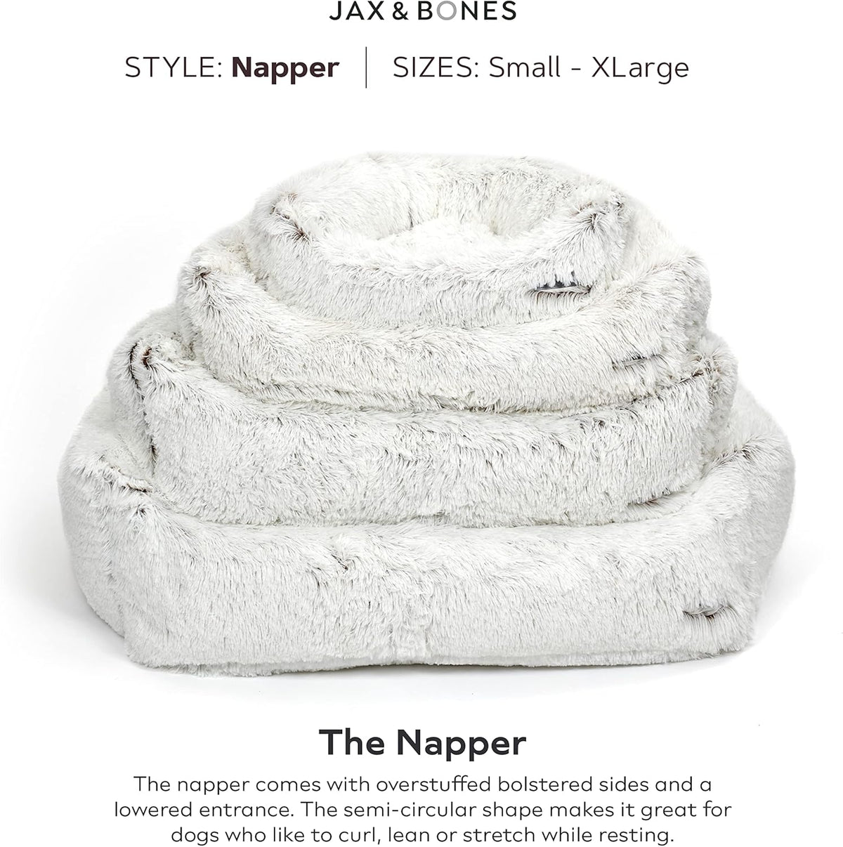 Jax & Bones Dog Napper - Machine Washable Shag Bed for Dogs - Extra Heavy Duty Bolstered Sides