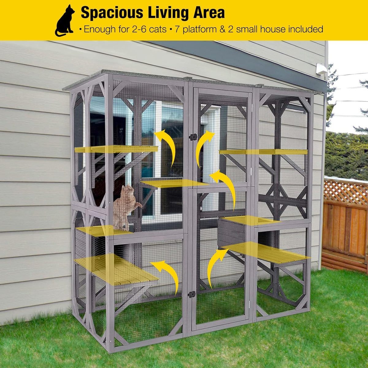 Aivituvin Catio Outdoor Cat Enclosure Large Walk in Cat Kennel Kitten Cage with Platforms and Small