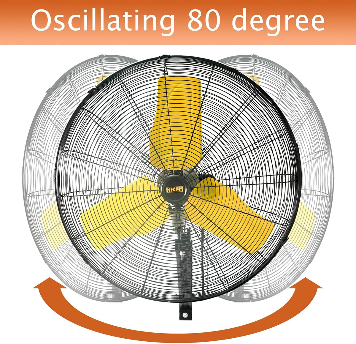 HiCFM 24" Oscillating Wall Fan, 8900 CFM High Velocity Industrial Wall Mounted Heavy Duty Shop Fans