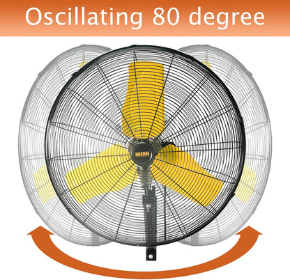 HiCFM 24" Oscillating Wall Fan, 8900 CFM High Velocity Industrial Wall Mounted Heavy Duty Shop Fans