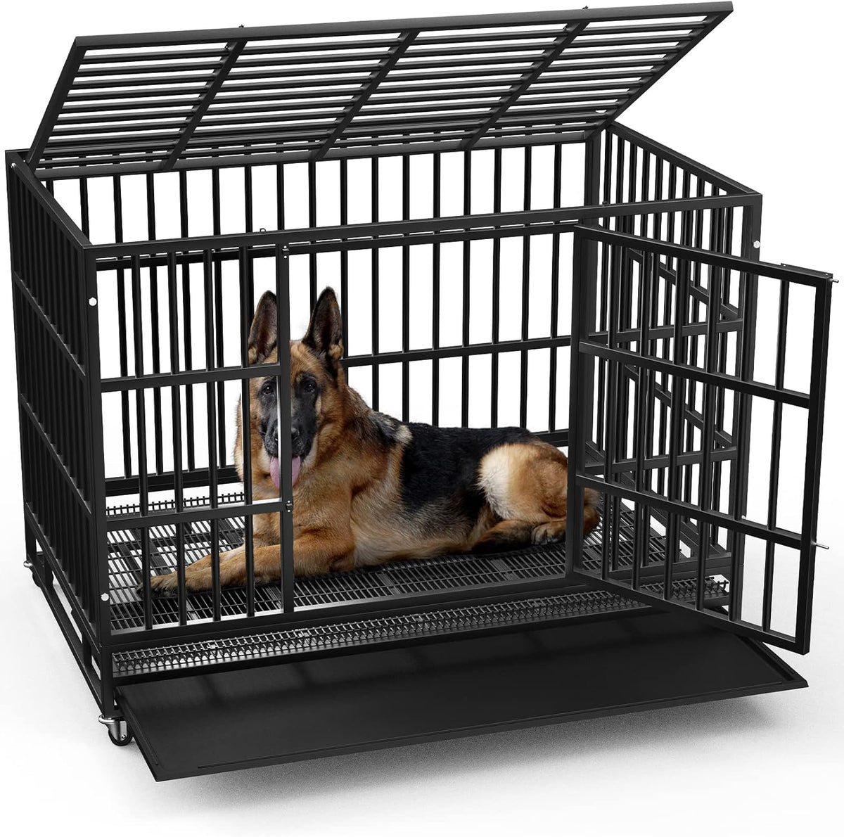 LEMBERI 48/38 inch Heavy Duty Indestructible Dog Crate, Escape Proof Dog Cage Kennel with Lockable