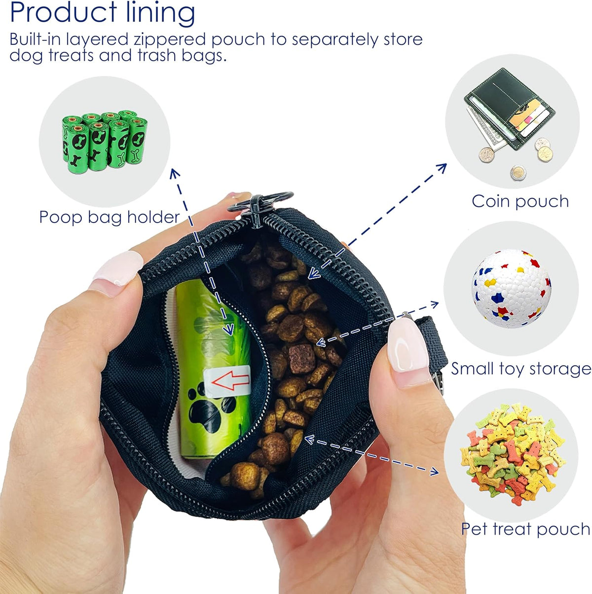Dog Treat Pouch for Pet Walking and Training with Clicker Poop Bags Small Fanny Zipper Pack Holder