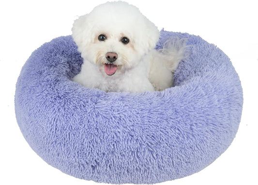 Best Pet Supplies Round Donut Dog Bed with Plush Faux Fur Fabric, Calming, Anti-Anxiety Cushion for