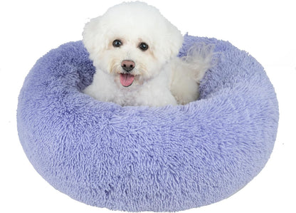 Best Pet Supplies Round Donut Dog Bed with Plush Faux Fur Fabric, Calming, Anti-Anxiety Cushion for