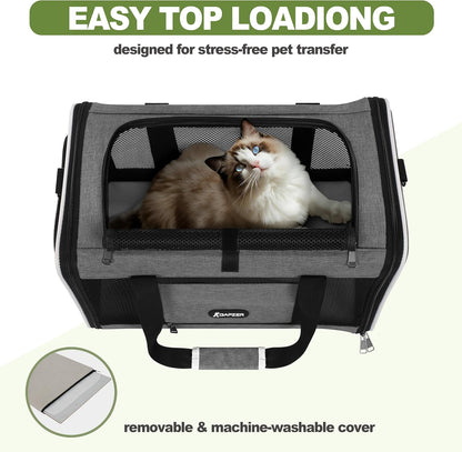Cat Carrier 18x11x11 Top Load Soft Pet Travel Bag Over 15 lbs, Collapsible Small Dog Puppy Crate 10