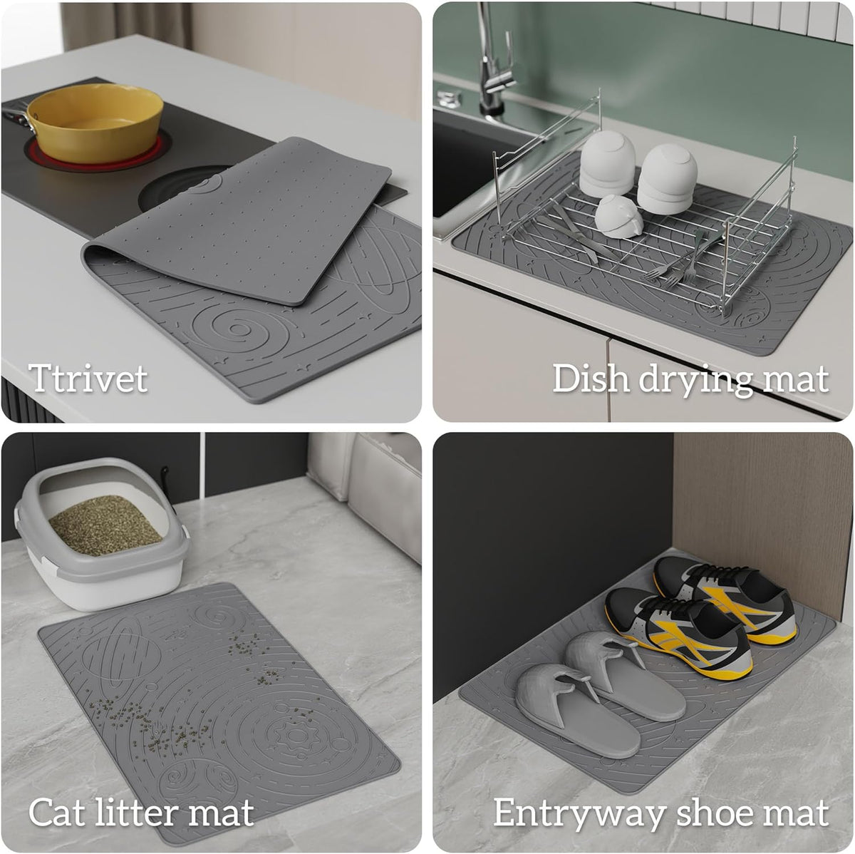 OHMO Dog Food Mat, Silicone Waterproof Cat Food Mat, Non-Skid Spill Proof Pet Feeding Mat for Food