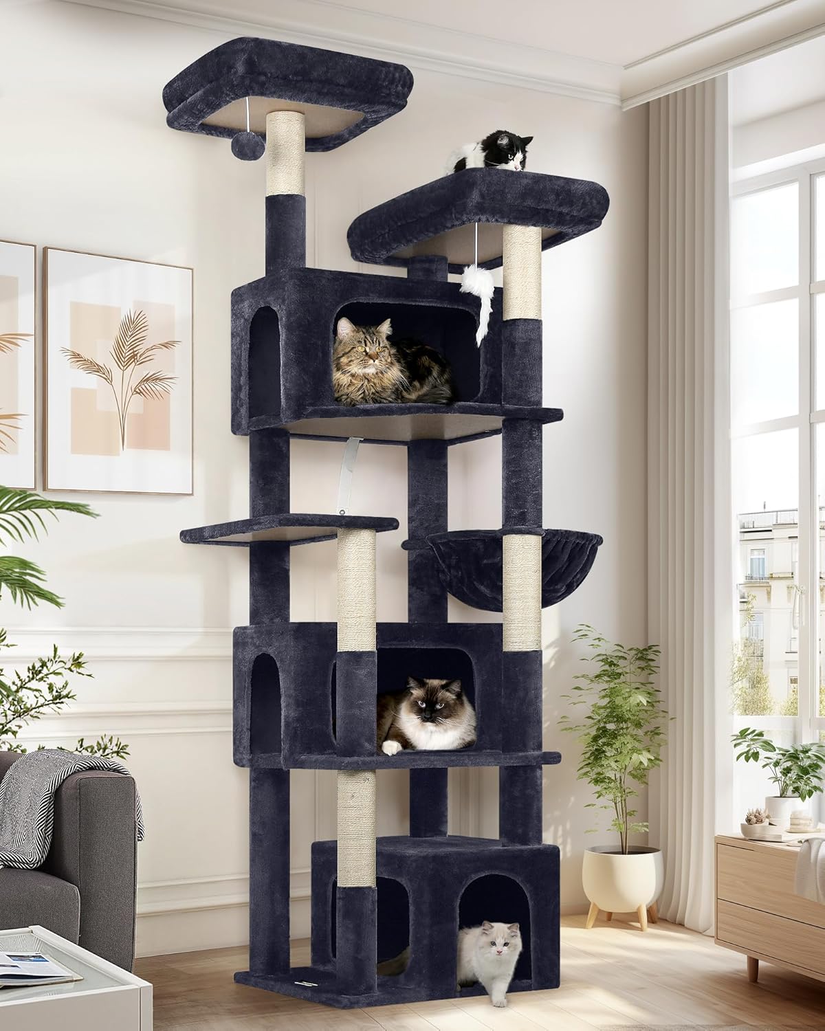 Globlazer Sturdy Cat Tree for Large Cats, 77 inch Large Cat Climbing Tower for Indoor Adult Cats