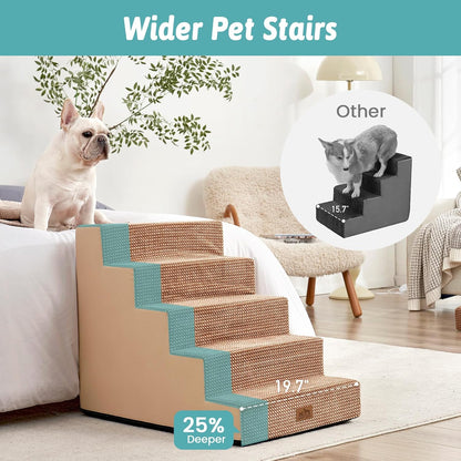 Dog Stairs for Small Dogs, 5 Tier Removable Wider Pet Stairs for Couch and Bed, 23.6" H Non-Slip