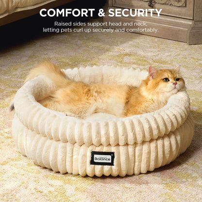 BALANCE Cat Bed Kitten Bed, Washable Round Cat Beds for Indoor Cats,Super Soft Plush Faux Fur Pet